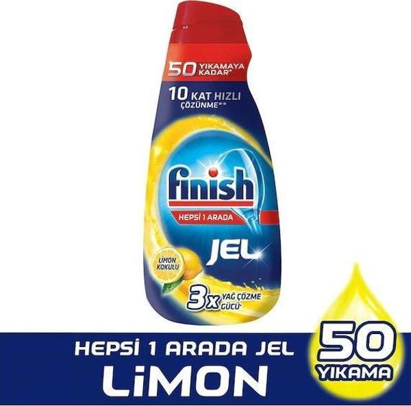 Finish Hepsi Bir Arada Limonlu Bulaşık Jel Deterjanı 1000x3 3000 ml - Image 1