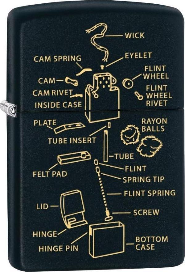 Anatomy Of Zippo Lighter Black Matte Dizayn Çakmak - Image 1