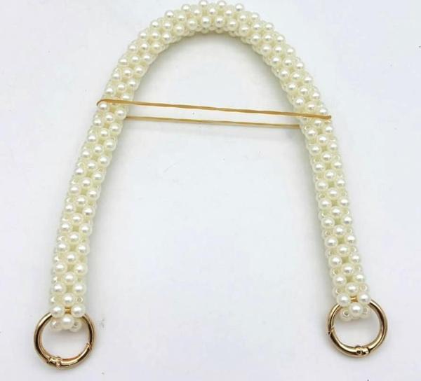 Angel Çanta Aksesuar  Krem Renk 39 cm Boncuklıu  Çanta Sapı Light Gold Metalli - Image 1