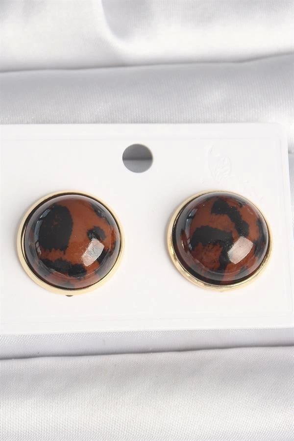 Pirinç Gold Renk 3D Daire Leopar Model Kadın Küpe - Image 1