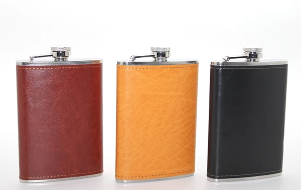 Paslanmaz Çelik Tekli 9 Oz Derili Matara  Alk2662 - Image 1