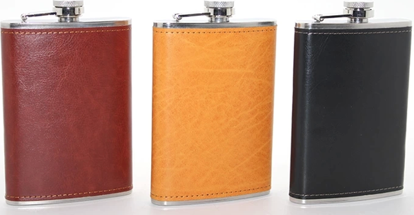 Paslanmaz Çelik Tekli 9 Oz Derili Matara  Alk2662 - Image 1