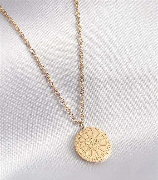 316L Çelik Gold Renk Burçlar İşleme Kadın Kolye - Image 1