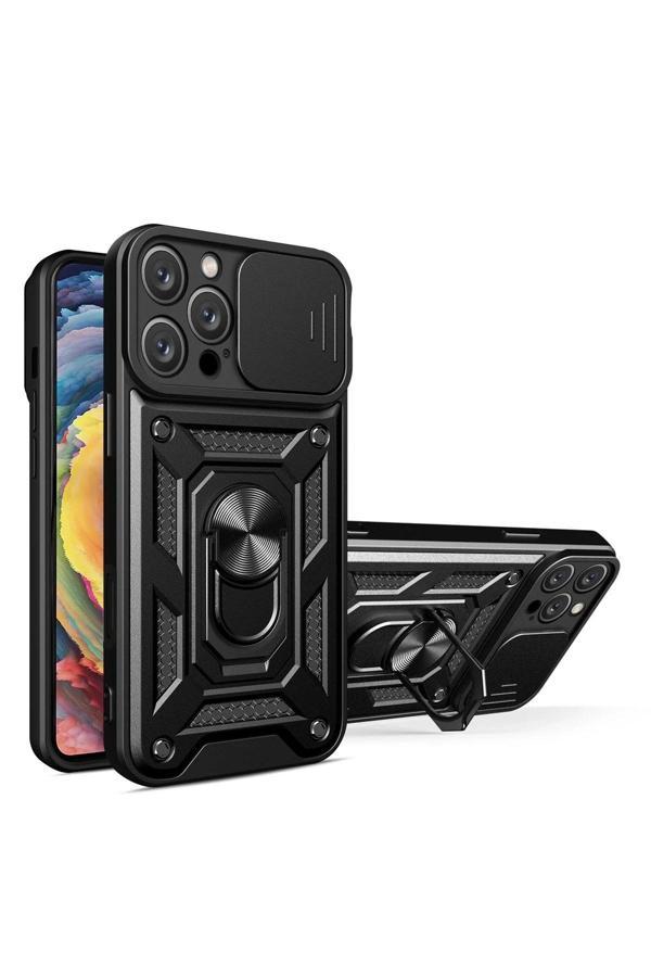iPhone 16 Pro Max Kılıf Pars Lens Yüzüklü Silikon - Siyah - Image 1