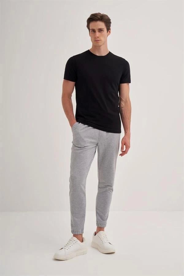 4602 Flamlı Basic Bisiklet Yaka Erkek T-Shirt Siyah - Image 1
