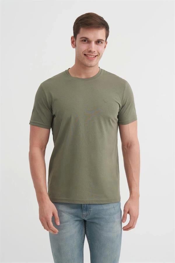 4623 Bisiklet Yaka Basıc Erkek T-Shirt Haki - Image 1