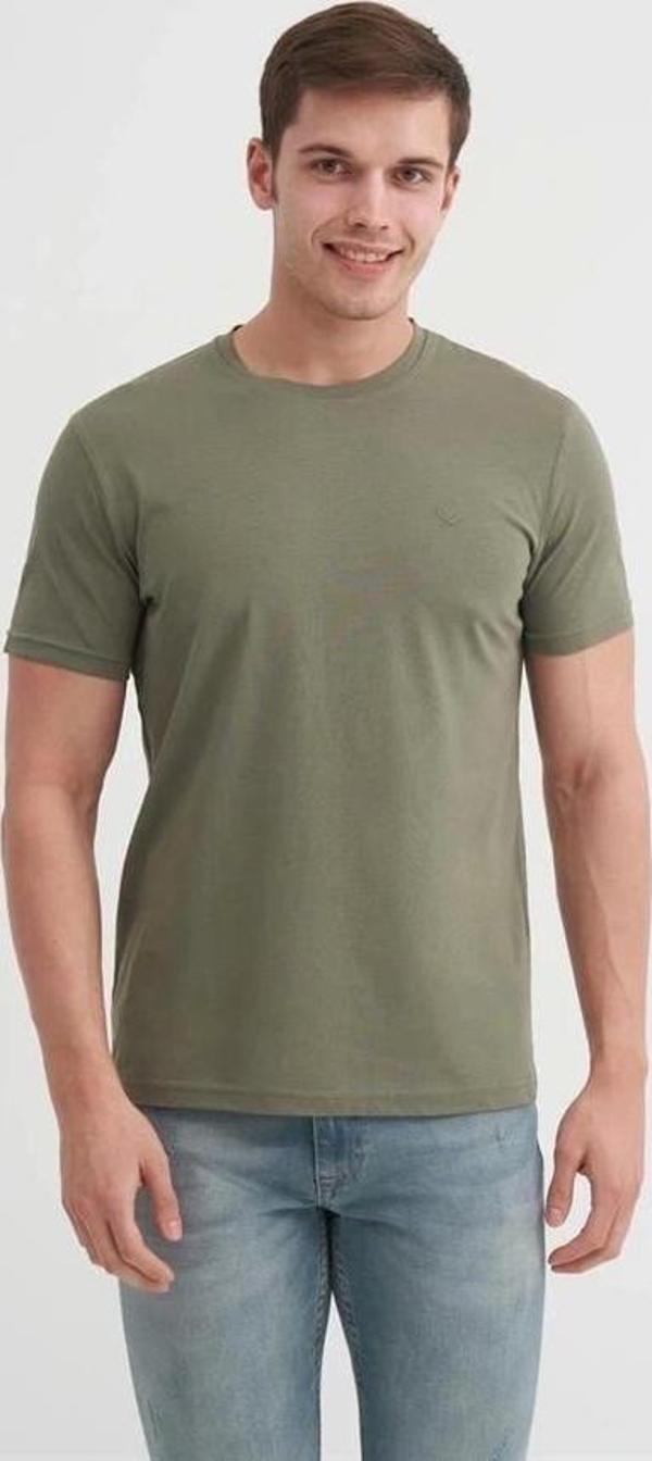 4623 Bisiklet Yaka Basıc Erkek T-Shirt Haki - Image 1