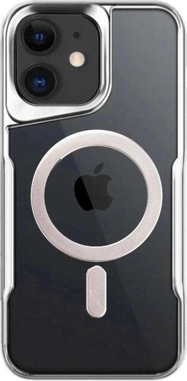 iPhone 12 Kılıf Boyi Magsafe Silikon Kapak - Gümüş - Image 1