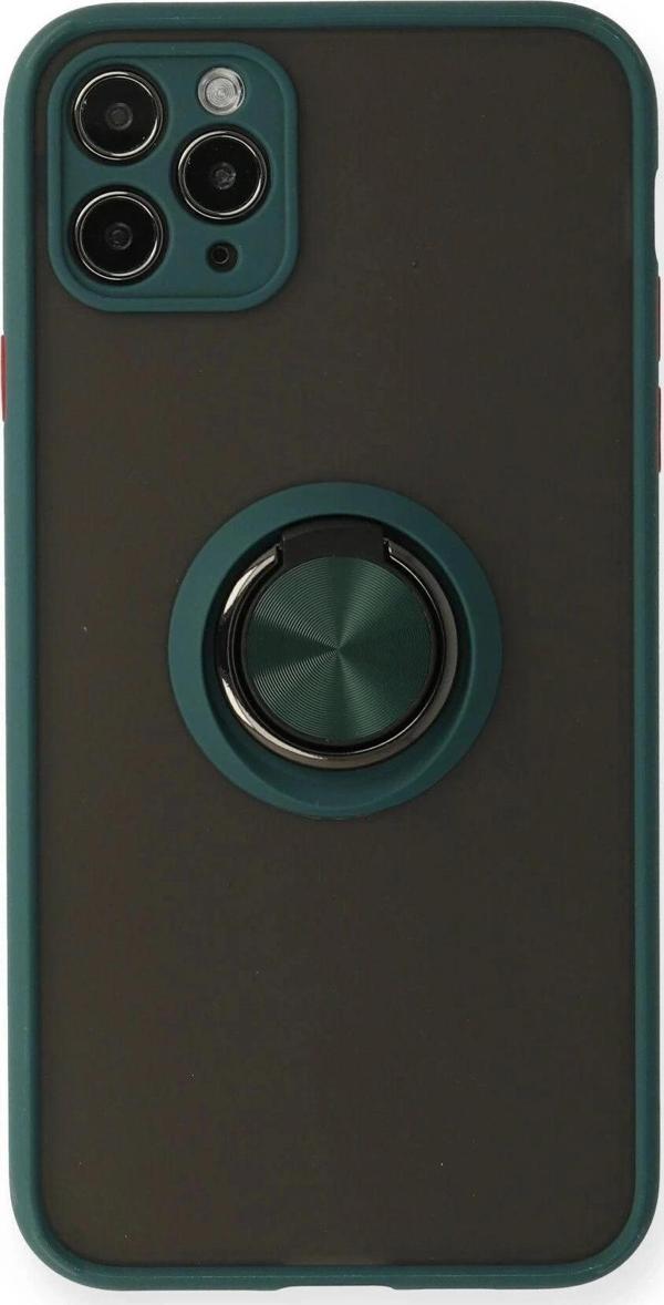 iPhone 11 Pro Kılıf Montreal Yüzüklü Silikon Kapak - Yeşil - Image 1