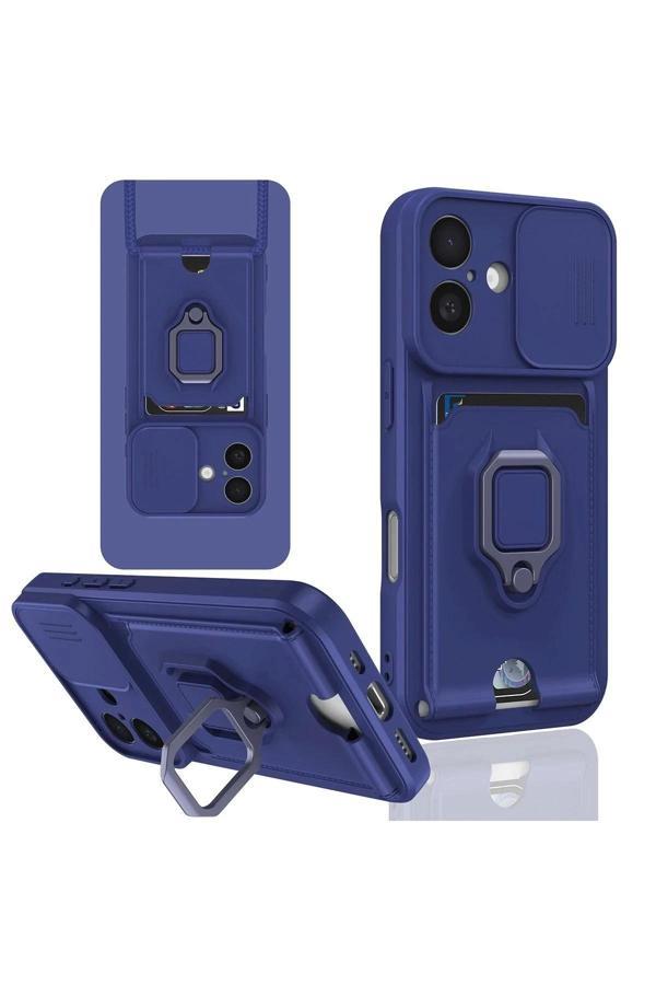 iPhone 16 Kılıf Zuma Kartvizitli Yüzüklü Silikon - Lacivert - Image 1