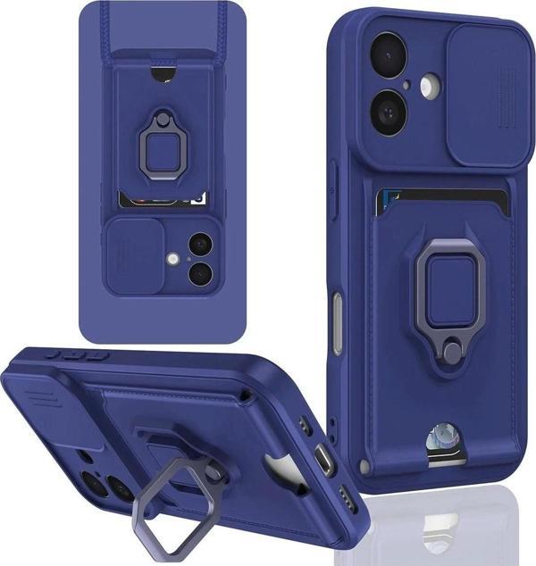 iPhone 16 Kılıf Zuma Kartvizitli Yüzüklü Silikon - Lacivert - Image 1