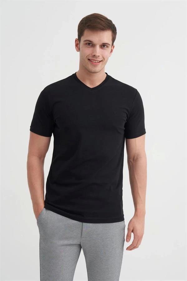 4624 Basıc V Yaka Erkek T-Shirt Siyah - Image 1