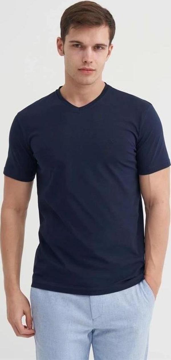 4624 Basıc V Yaka Erkek T-Shirt Lacivert - Image 1