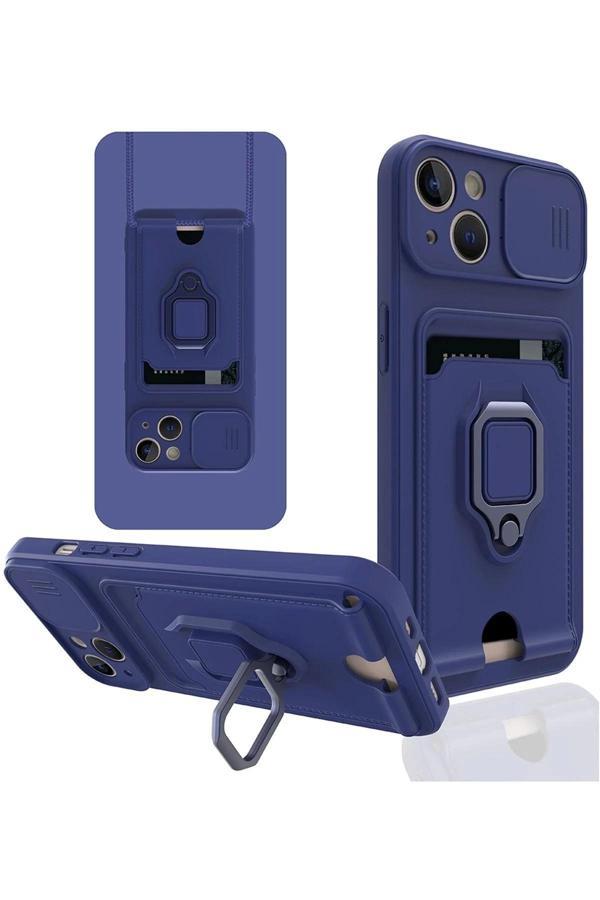 iPhone 13 Kılıf Zuma Kartvizitli Yüzüklü Silikon - Lacivert - Image 1