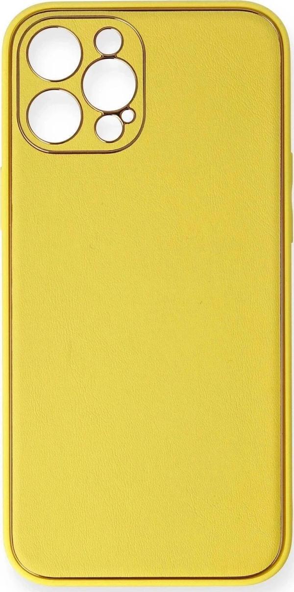 iPhone 12 Pro Max Kılıf Coco Deri Silikon Kapak - Sarı - Image 1