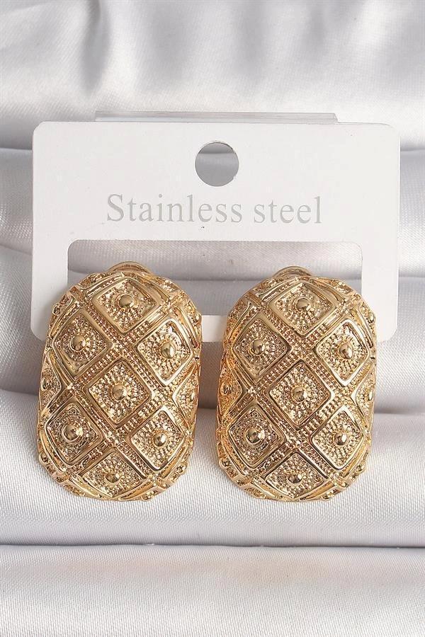 Pirinç Gold Renk Motif İşlemeli Kadın Küpe - Image 1