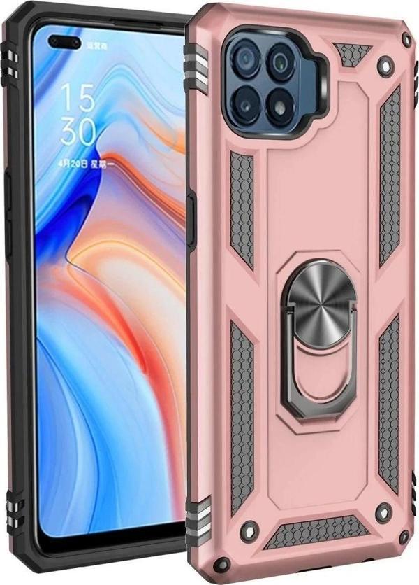 Oppo Reno 4 Lite Kılıf Sofya Yüzüklü Silikon Kapak - Rose - Image 1