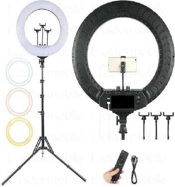 Led Rl-21 Inç 220v Girişli 3 Adet Telefon Tutacaklı+uzaktan Kumanda+çantalı Selfie Işığı - Image 1