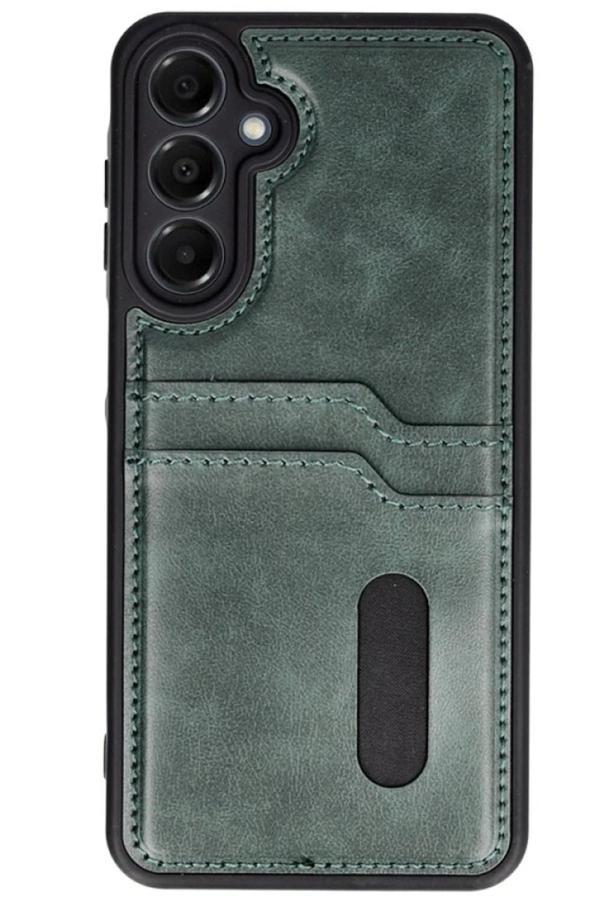 Samsung Galaxy S24 FE Kılıf Sara Kartvizitli Deri Kılıf - Koyu Yeşil - Image 1