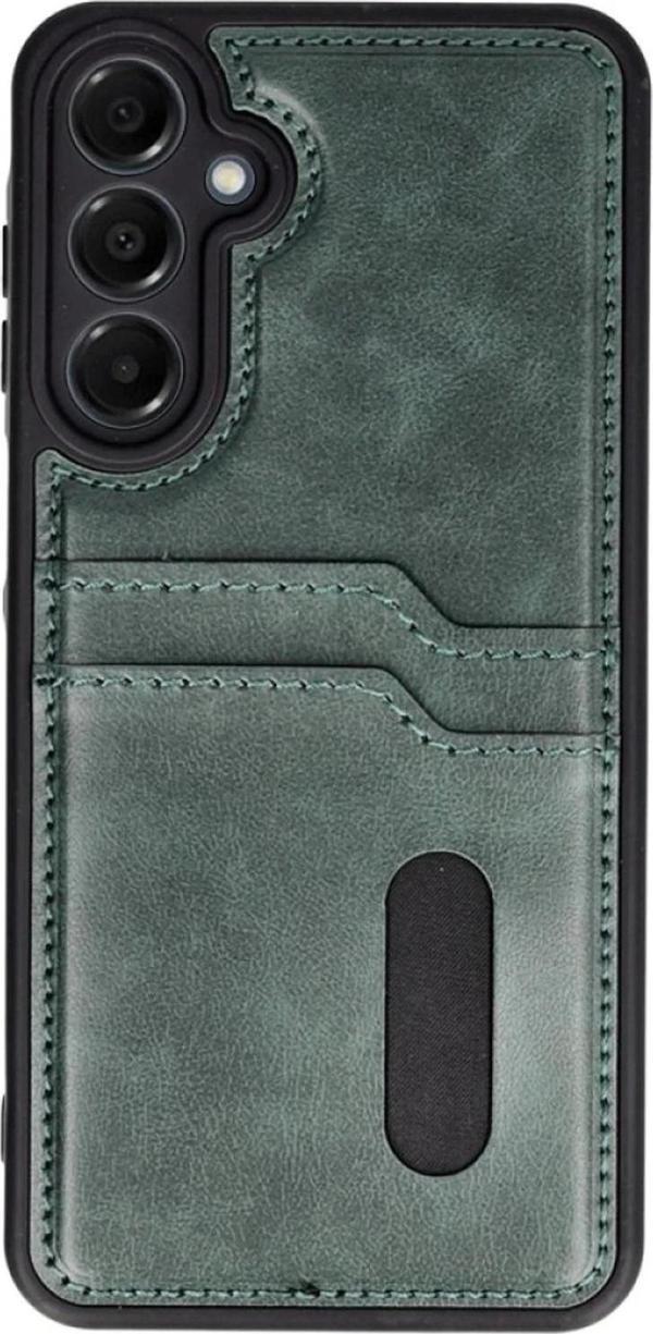 Samsung Galaxy S24 FE Kılıf Sara Kartvizitli Deri Kılıf - Koyu Yeşil - Image 1
