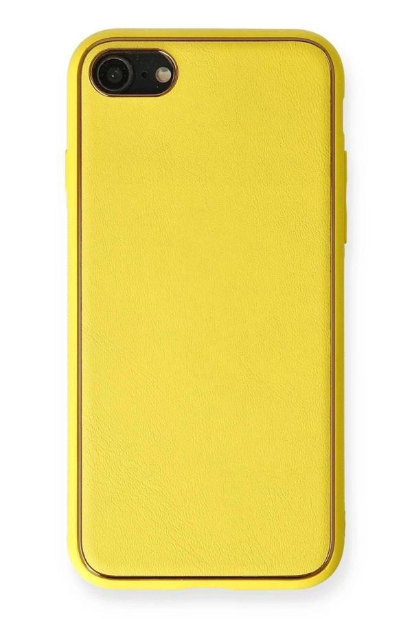 iPhone 7 Kılıf Coco Deri Silikon Kapak - Sarı - Image 1
