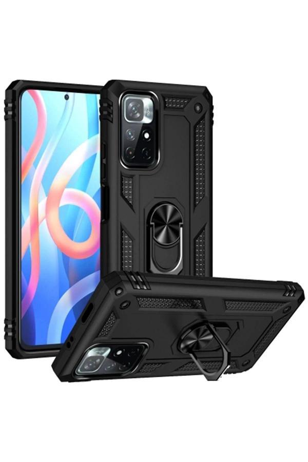 Xiaomi Redmi Note 11T Kılıf Sofya Yüzüklü Silikon Kapak - Siyah - Image 1