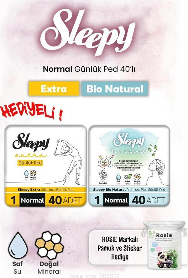 Sleepy Bio Natural ve Extra Günlük Ped Normal 40'lı ve Rosie hediye - Image 1
