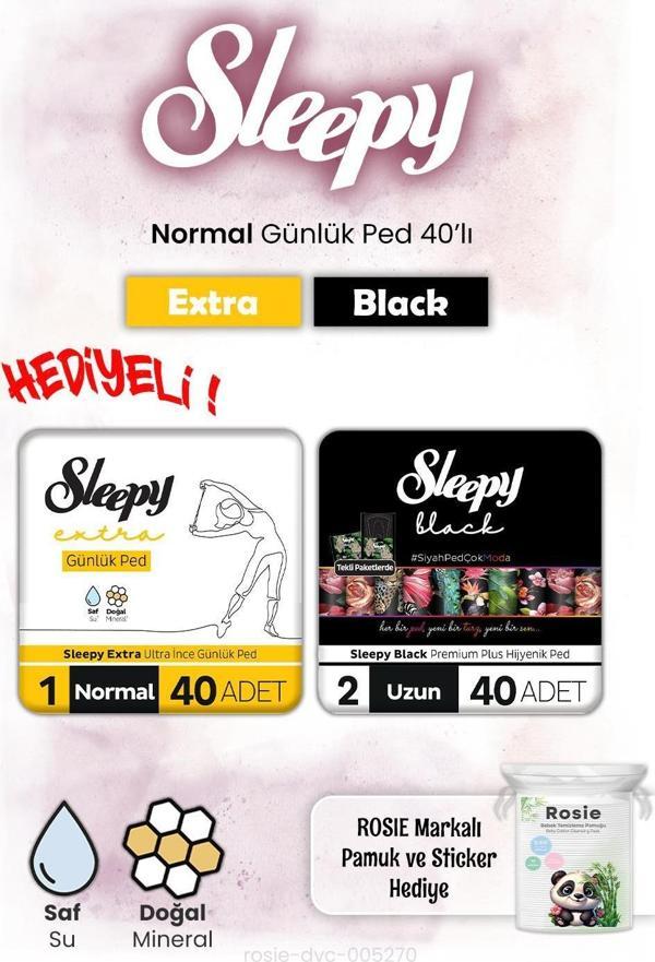 Sleepy Extra ve Black Günlük Ped Normal 40'lı ve Rosie hediye - Image 1