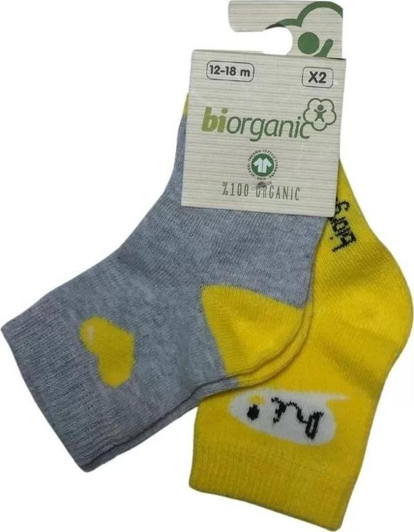 Bibaby Biorganic Hi Kız 2'li Çorap 68403 Gri Sarı - Image 1