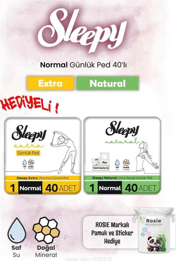 Sleepy Natural ve Extra Günlük Ped Normal 40'lı ve Rosie hediye - Image 1