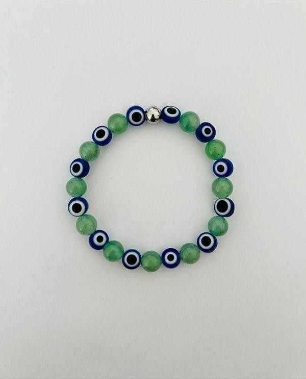 MK TASARIM GERÇEK AVENTURİN TAŞI NAZAR BONCUKLU BİLEKLİK MK.033.002 - Image 1
