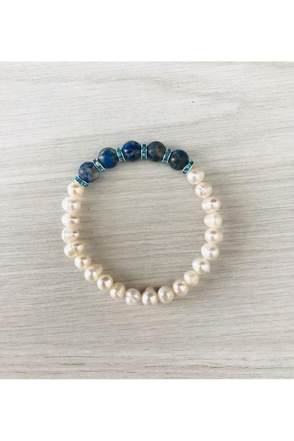 MK TASARIM Gerçek İnci, Lapis Lazuli Taşı Bileklik MK100159 - Image 1