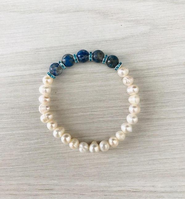 MK TASARIM Gerçek İnci, Lapis Lazuli Taşı Bileklik MK100159 - Image 1