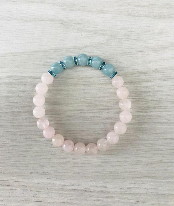 MK TASARIM Gerçek Pembe Kuvars, Mavi Kuvars Bileklik MK100158 - Image 1