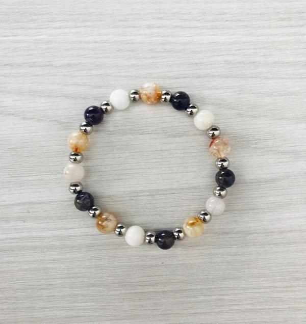 MK TASARIM Gerçek Aytaşı, Sitrin, Ametist Taşı Bileklik MK100156 - Image 1