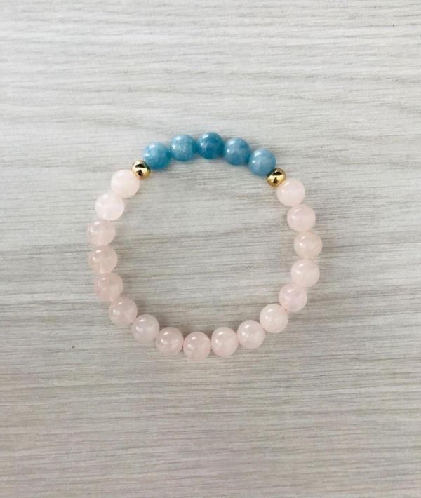 MK TASARIM Gerçek Pembe Kuvars, Mavi Kuvars Taşı Bileklik MK100153 - Image 1