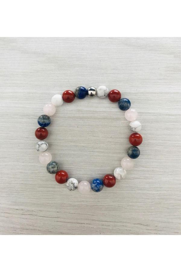 MK TASARIM GERÇEK HAVLİT, RED JASPER, LAPİS LAZULİ, PEMBE KUVARS TAŞI BİLEKLİK MKT061 - Image 1