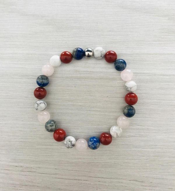 MK TASARIM GERÇEK HAVLİT, RED JASPER, LAPİS LAZULİ, PEMBE KUVARS TAŞI BİLEKLİK MKT061 - Image 1