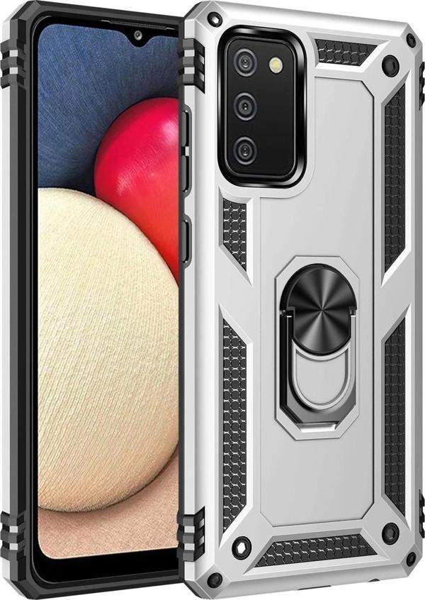 Samsung Galaxy A02S Kılıf Sofya Yüzüklü Silikon Kapak - Gümüş - Image 1