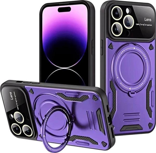 iPhone 16 Pro Max Kılıf Joy Lens Standlı Kapak - Mor - Image 1