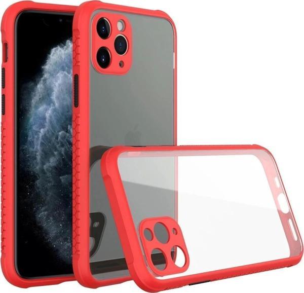 iPhone 11 Pro Max Kılıf Miami Şeffaf Silikon - Kırmızı - Image 1