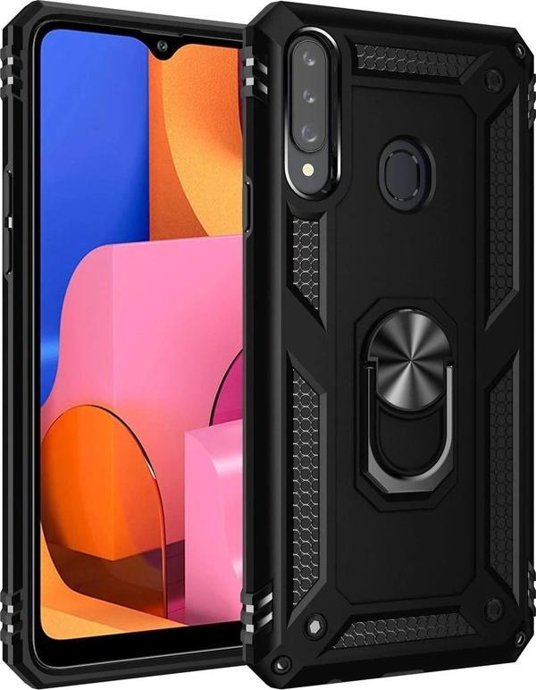 Samsung Galaxy A20S Kılıf Sofya Yüzüklü Silikon Kapak - Siyah - Image 1