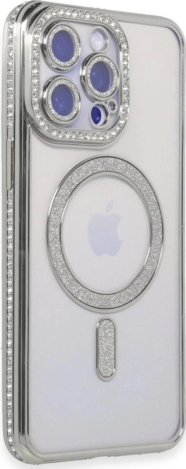 iPhone 14 Pro Kılıf Joke Simli Magneticsafe Kılıf - Gümüş - Image 1