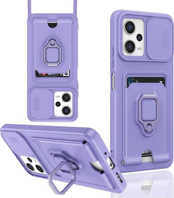 Xiaomi Redmi Note 12 Pro 5G Kılıf Zuma Kartvizitli Yüzüklü Silikon - Lila - Image 1