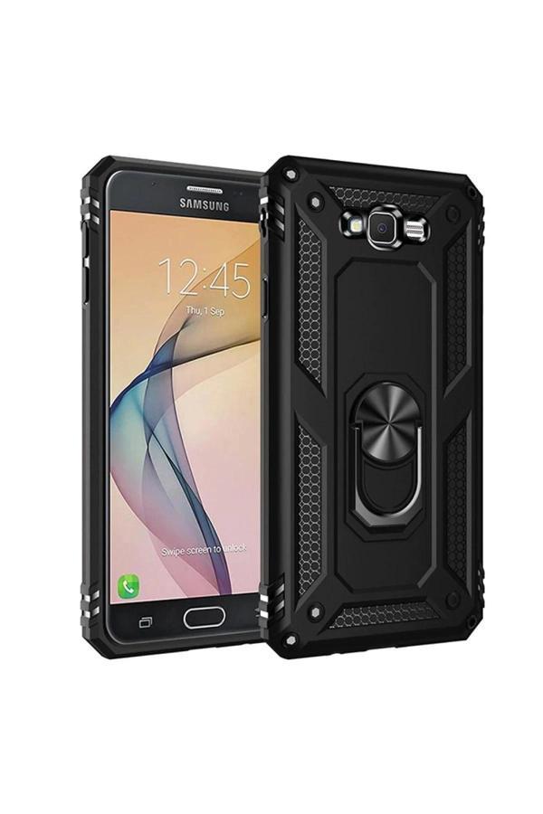 Samsung Galaxy J7 Kılıf Sofya Yüzüklü Silikon Kapak - Siyah - Image 1