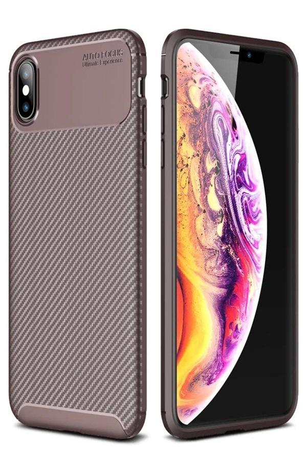 iPhone XS Max Kılıf Auto Focus Karbon Kapak - Kahverengi - Image 1
