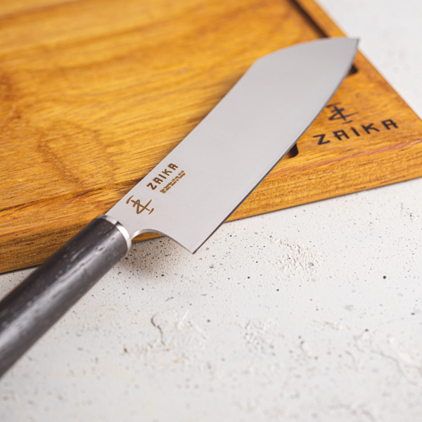 Zaika Eğri Santoku Ahşap Saplı Şef Bıçağı- Paslanmaz Çelik - Image 1
