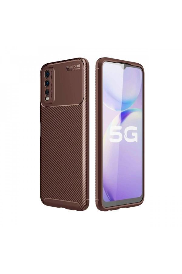 Vivo Y11S Kılıf Auto Focus Karbon Kapak - Kahverengi - Image 1