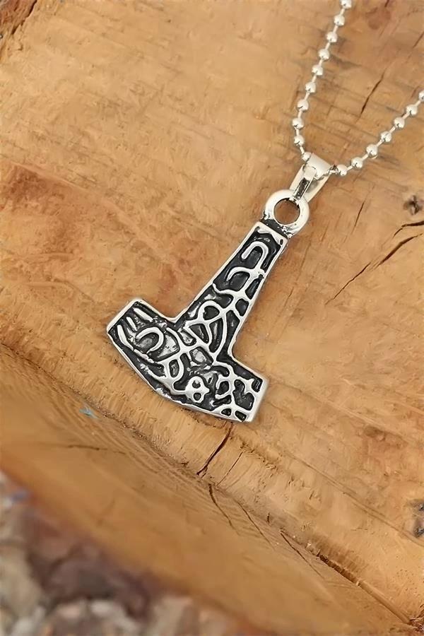 Gümüş Renk Metal Aksesuarlı Top Zincirli Erkek Kolye - Image 1