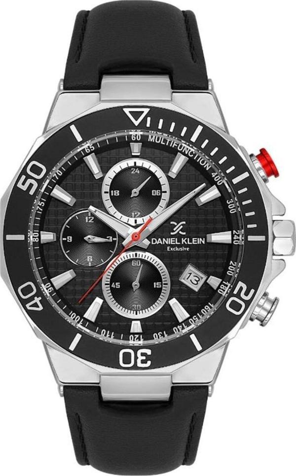 Daniel Klein DK.1.13841-1 Exclusive Tüm Fonksiyonları Aktif Tachymetre Özellikli Deri Kordonlu Siyah - Image 1